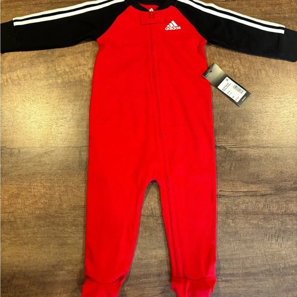 Adidas Kids 9m Red and Black One Piece Coverall NWT - Picture 2 of 5
